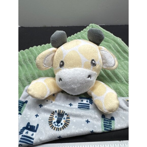 Yellow Giraffe Baby Lovey Blanket With Plush Toy  OEKO-TEX Certified  Green Ribb - Picture 5 of 7